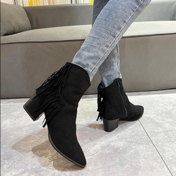 New Women suede fashion chunky mid-heel ankle boots Size 8 - Picture 7 of 8